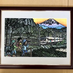 切り絵「特急あずさと富士山」