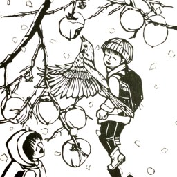 雪景色　……残り柿……