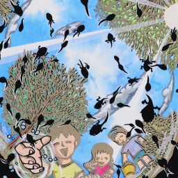 「清酒　今錦」用におたまじゃくしの絵制作